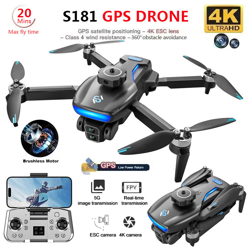 Rc Helicopter Electric - โดรน S181จีพีเอส4K กล้อง HD คู่มืออาชีพ5G โดรนสี่ใบพัดแบบไร้แปรงถ่านพับได้โดรน1.2กม.